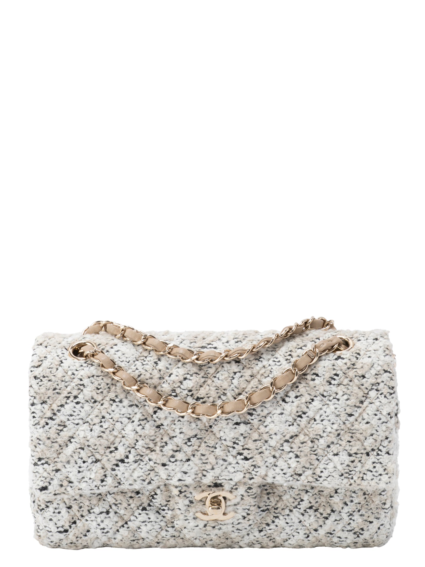 シャネル Wフラップ マトラッセ25 ショルダーチェーンバッグ ツイード マルチカラー ゴールド金具