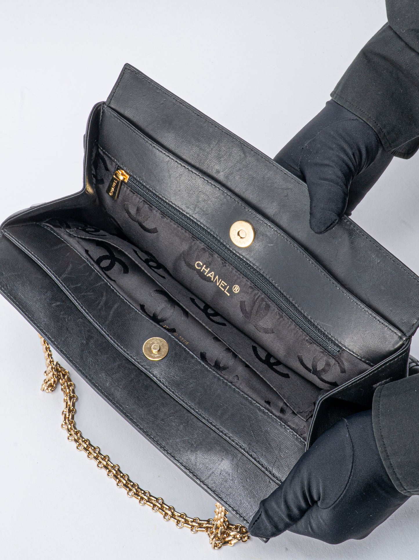 シャネル ビコローレ チェーントートバッグ ラムスキン ブラック ゴールド金具