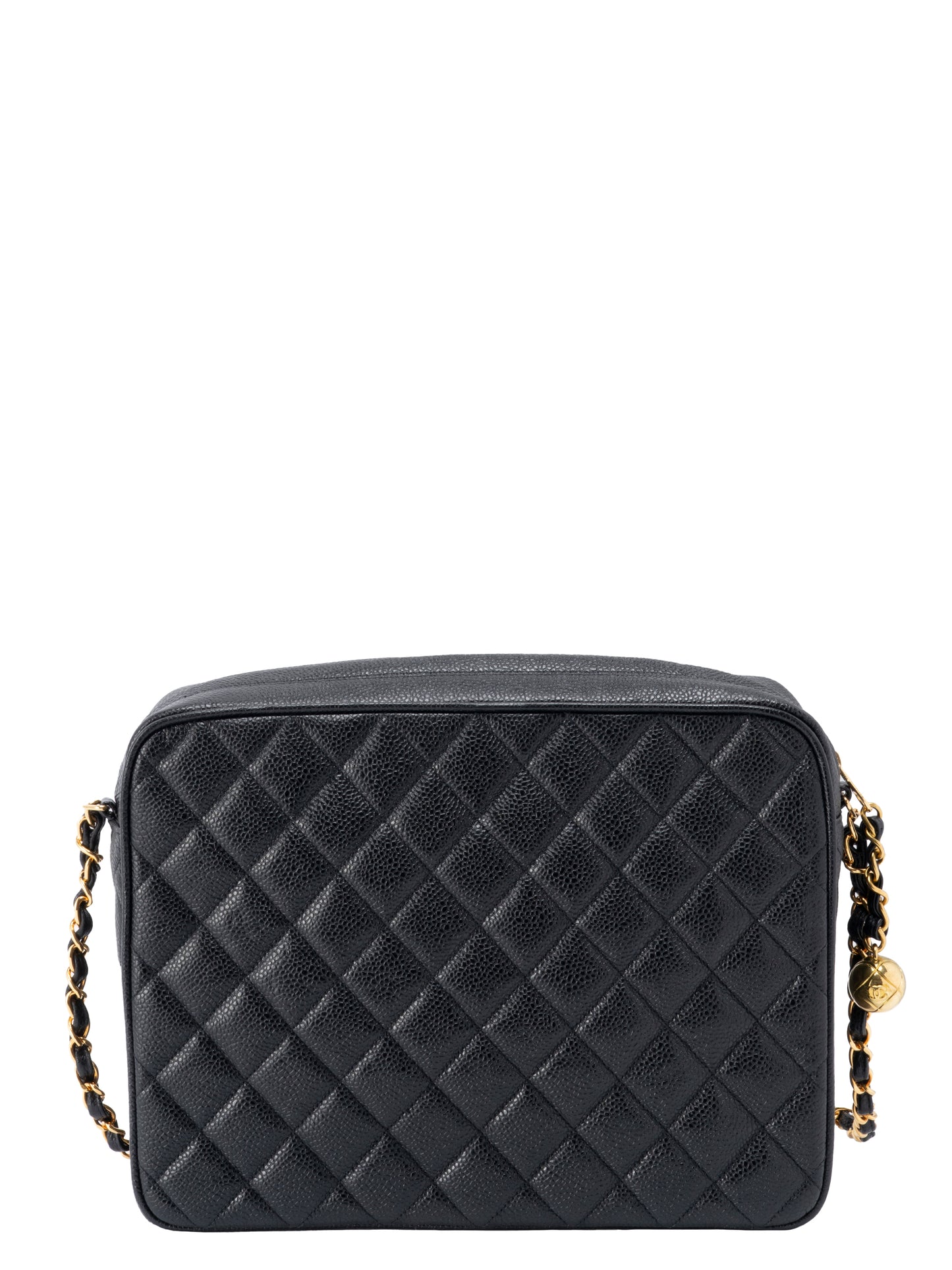 シャネル マトラッセ ターンロック チェーンカメラバッグ キャビアスキン ブラック ゴールド金具
