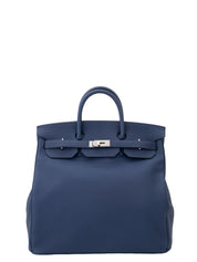 Hermès Haut à Courroies 40 Handbag, U Stamp: 2022, Togo, Bleu Nuit 2Z, Silver Hardware