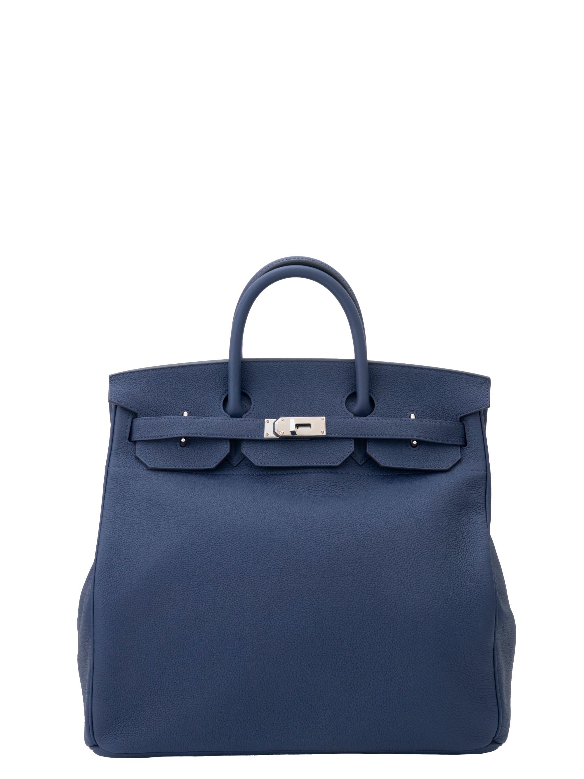 Hermès Haut à Courroies 40 Handbag, U Stamp: 2022, Togo, Bleu Nuit 2Z, Silver Hardware