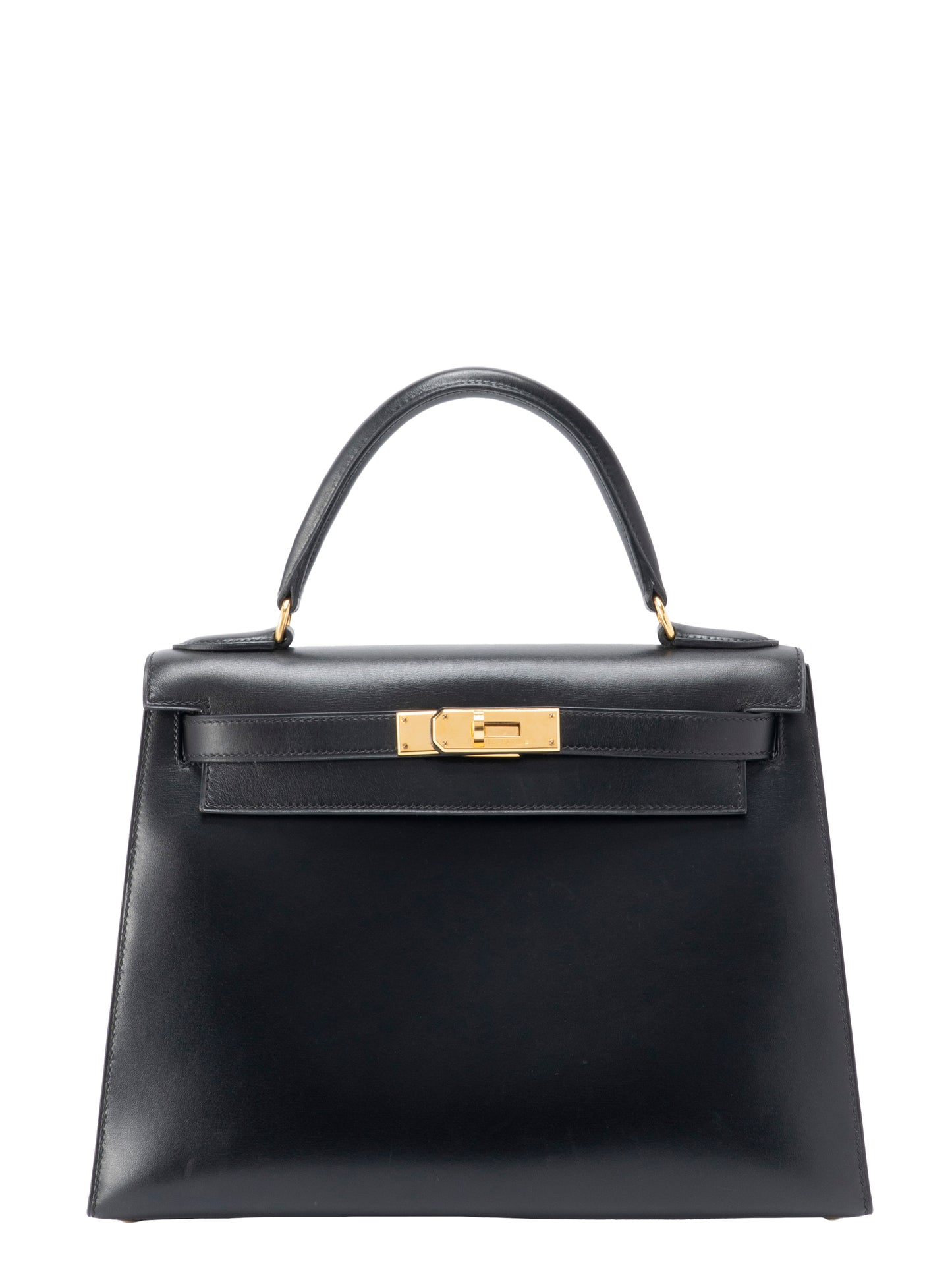 エルメス ケリー28 ハンドバッグ 外縫い 〇Z刻:1996年 ボックスカーフ ブラック89 ゴールド金具