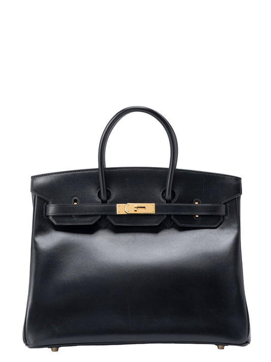 エルメス バーキン35 ハンドバッグ □F刻:2002年 ボックスカーフ ブラック ゴールド金具