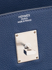 Hermès Haut à Courroies 40 Handbag, U Stamp: 2022, Togo, Bleu Nuit 2Z, Silver Hardware