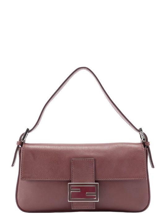 フェンディ マンマバケット ショルダーバッグ シープスキン ボルドー シルバー金具