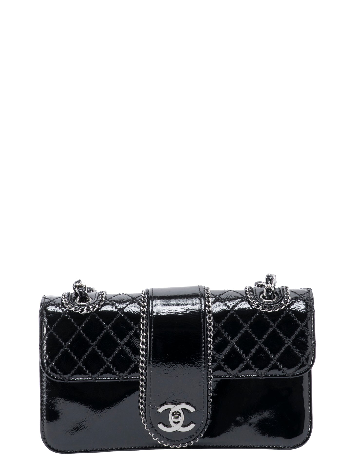 シャネル マトラッセ チェーンショルダーバッグ パテントレザー ブラック シルバー金具