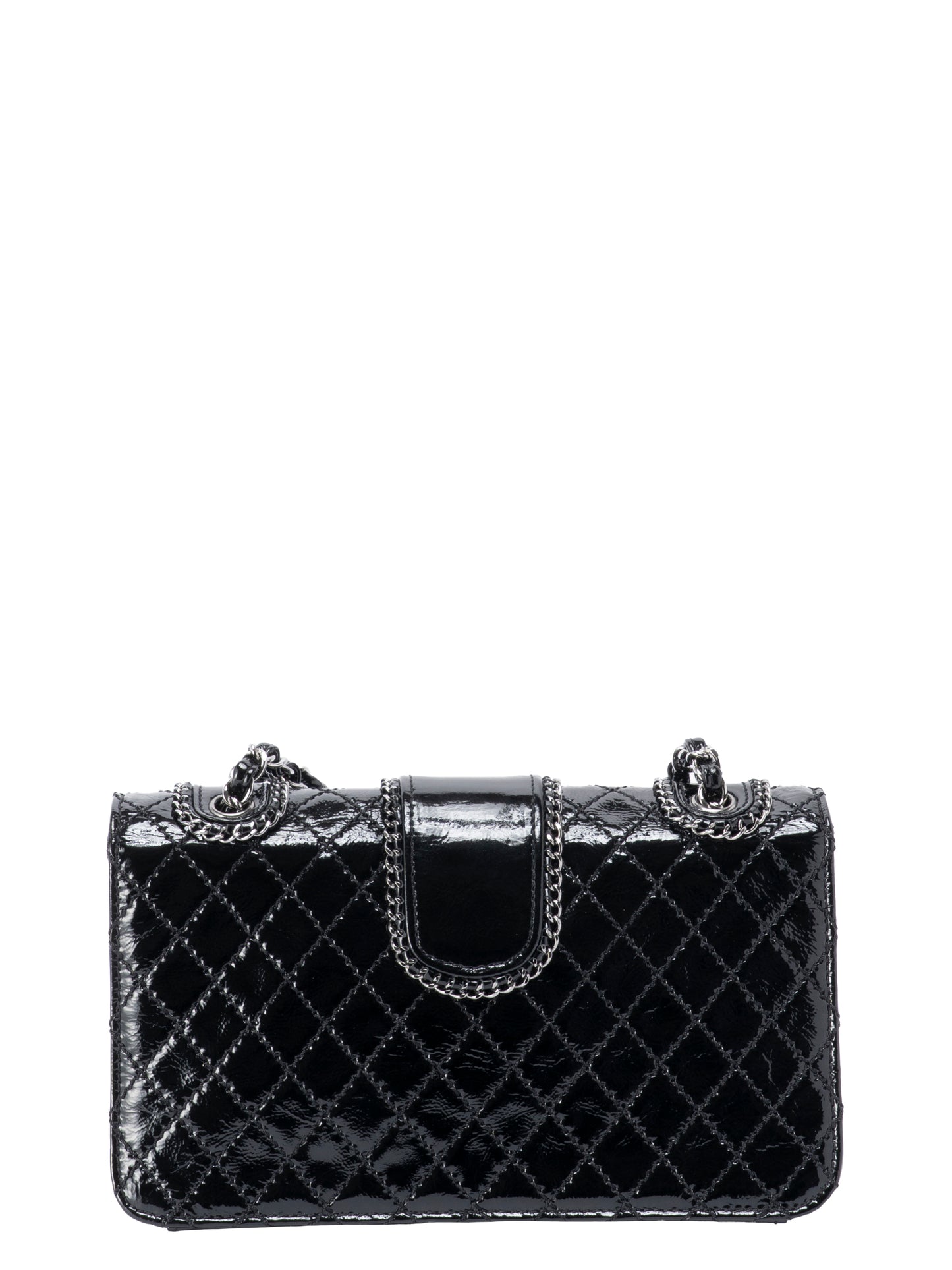 シャネル マトラッセ チェーンショルダーバッグ パテントレザー ブラック シルバー金具