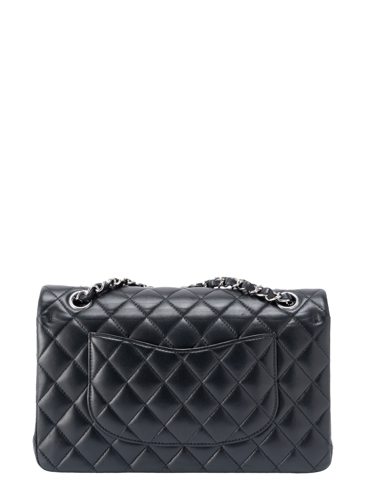 シャネル Wフラップ マトラッセ25 チェーンショルダー バッグ ラムスキン ブラック シルバー金具