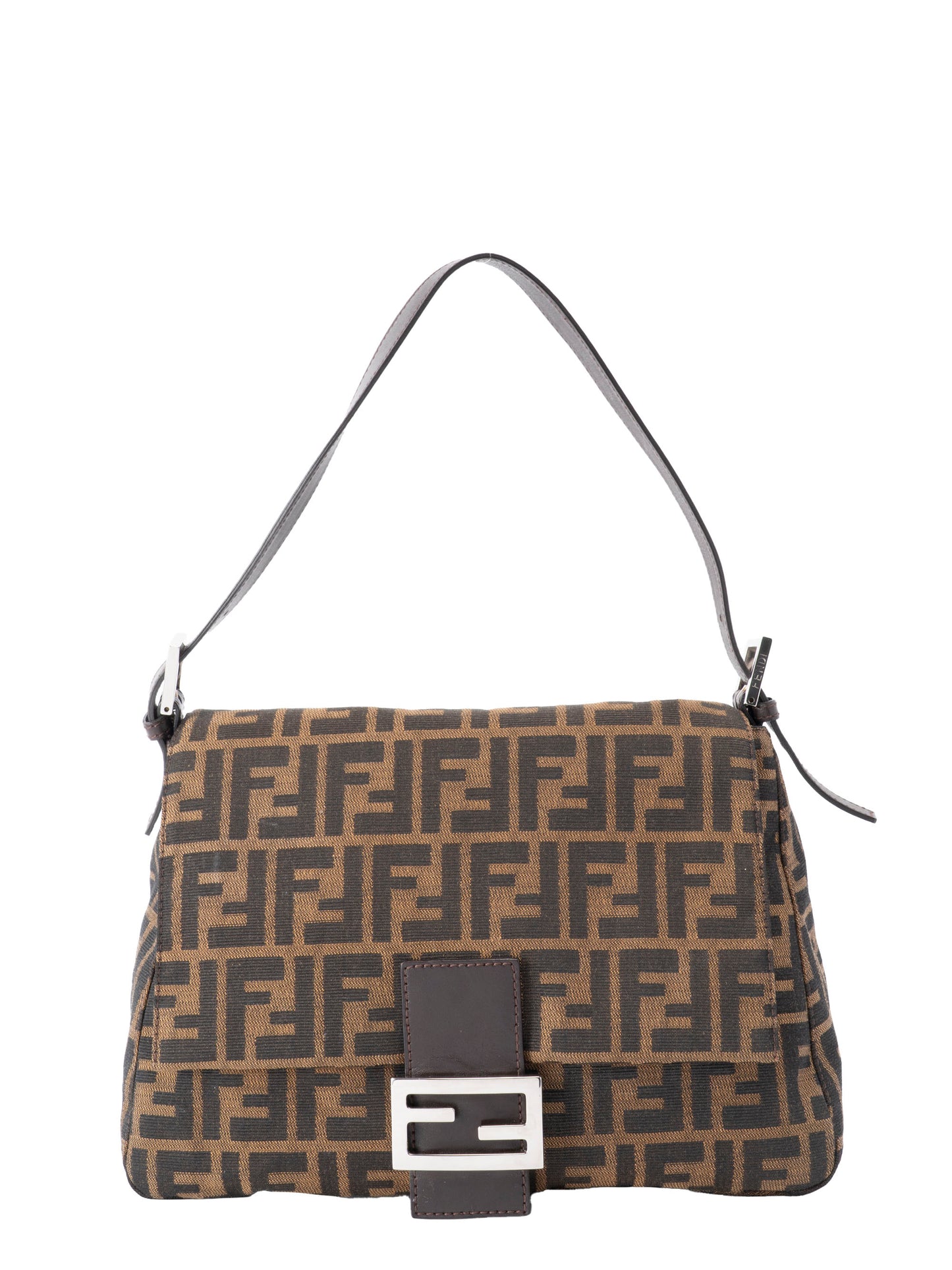 フェンディ ズッカ マンマバケット ショルダーバッグ キャンバス ブラウン シルバー金具
