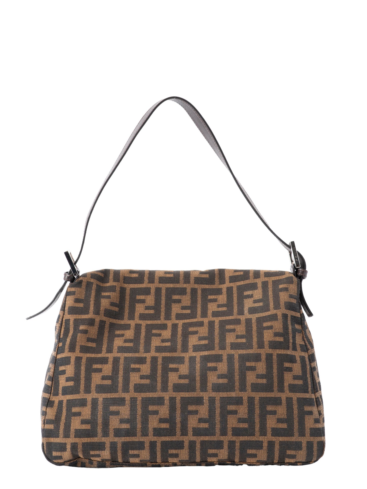 フェンディ ズッカ マンマバケット ショルダーバッグ キャンバス ブラウン シルバー金具