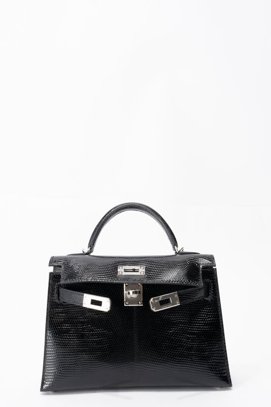 エルメス ミニケリーⅡ ハンドバッグ リザード K刻2025年 ブラック シルバー金具 新品