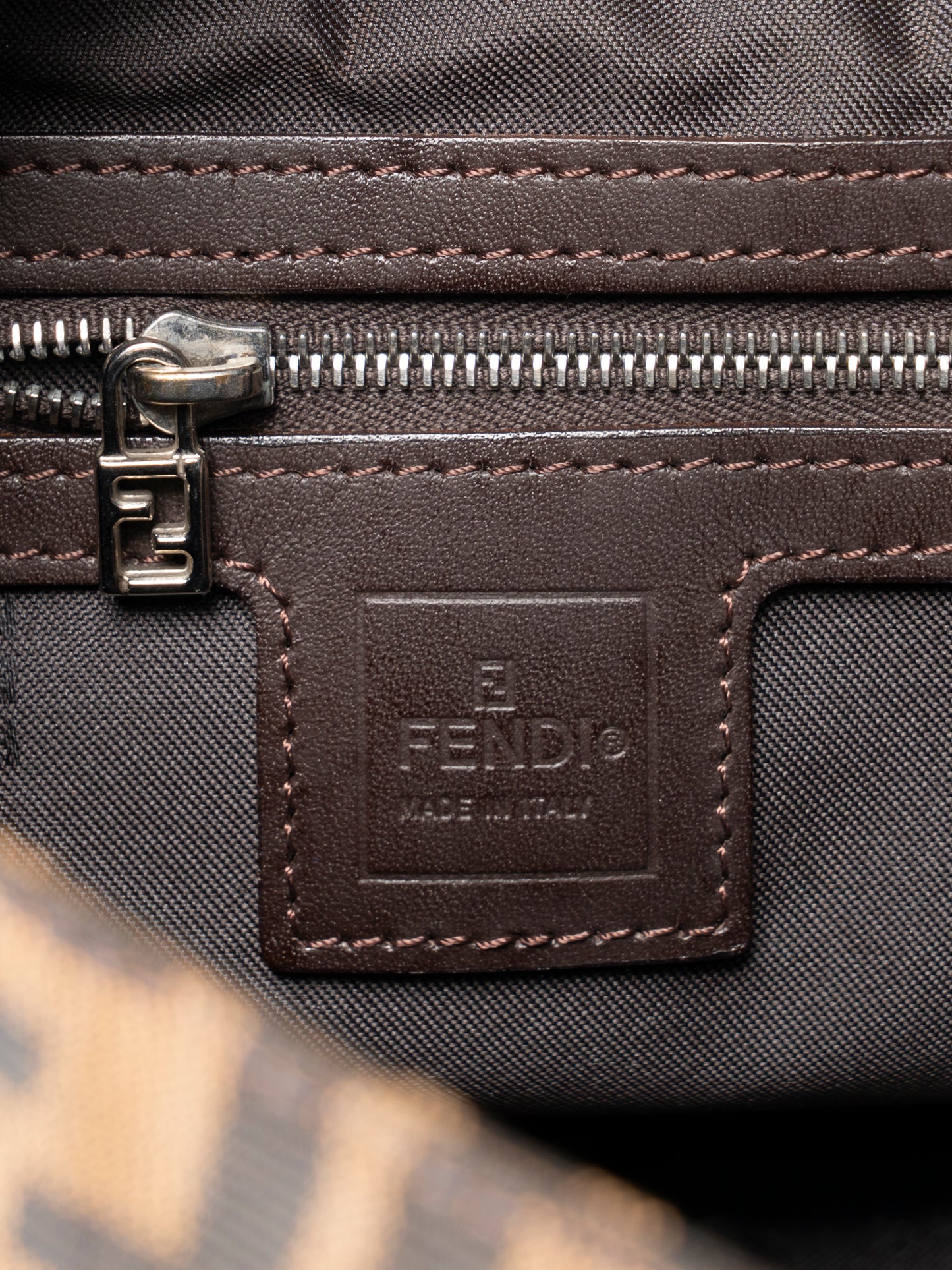 フェンディ ズッカ マンマバケット ショルダーバッグ キャンバス ブラウン シルバー金具