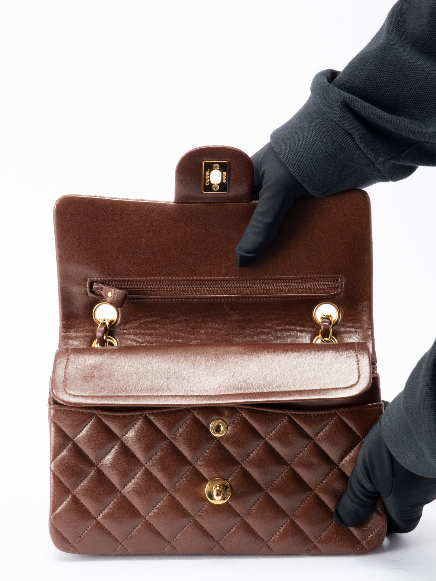 シャネル Wフラップ マトラッセ23 ショルダーチェーンバッグ ラムスキン ブラウン ゴールド金具