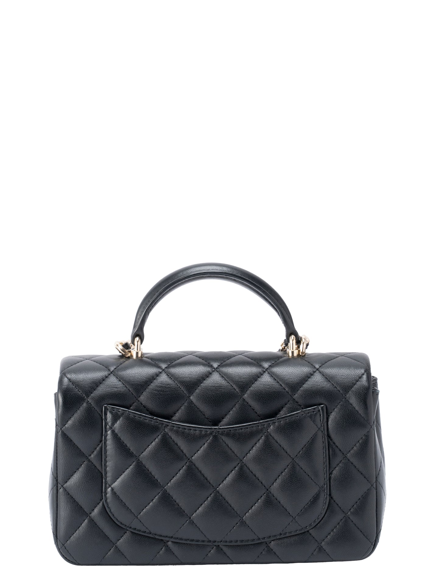 シャネル トップハンドル ミニフラップ シリアルプレート 2WAYショルダーバッグ ラムスキン ブラック ゴールド金具