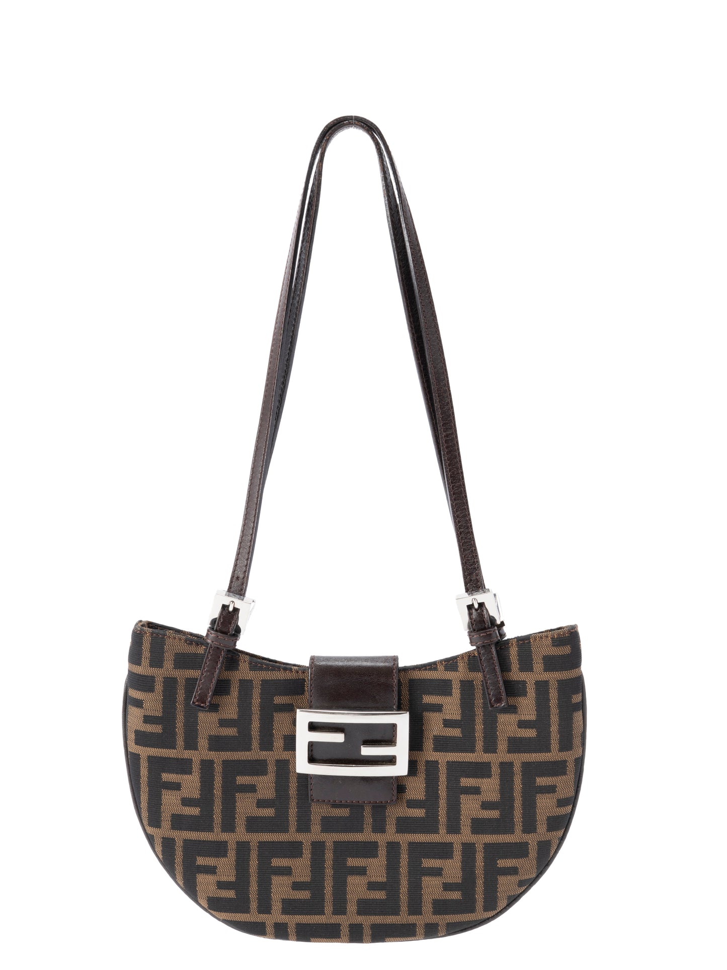 フェンディ ズッカ ショルダーバッグ キャンバス ブラウン シルバー金具