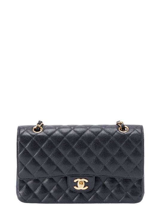 シャネル Wフラップ マトラッセ25 ショルダーチェーンバッグ キャビアスキン ブラック ゴールド金具