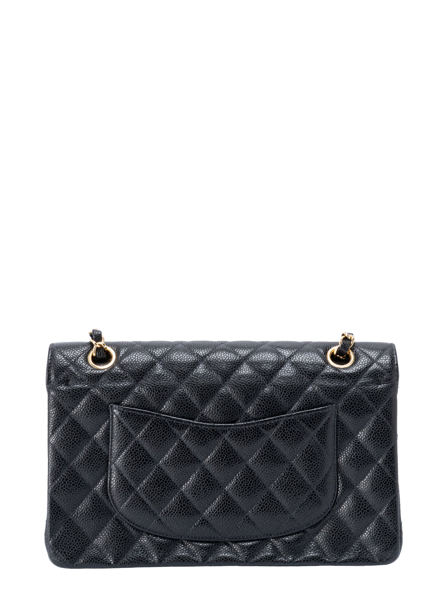 シャネル Wフラップ マトラッセ25 ショルダーチェーンバッグ キャビアスキン ブラック ゴールド金具