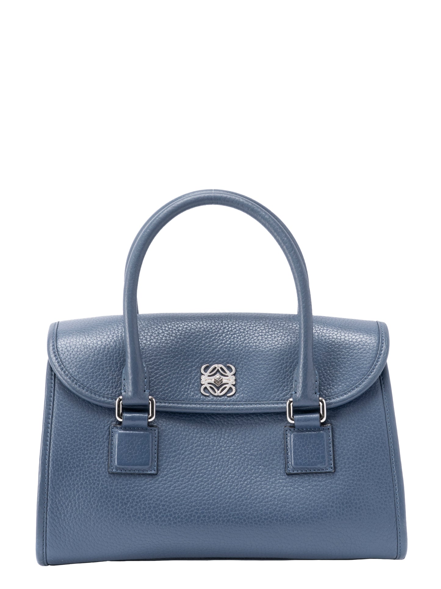 ロエベ アラモ ハンドバッグ ストラップ付き レザー ブルー シルバー金具