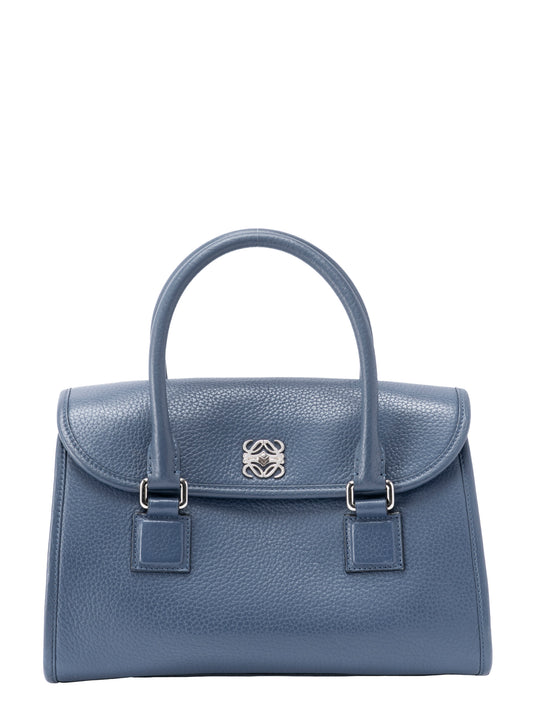 ロエベ アラモ ハンドバッグ ストラップ付き レザー ブルー シルバー金具