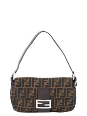 Fendi Zucca Mamma Baguette Shoulder Bag Canvas Brown Silver Hardware
