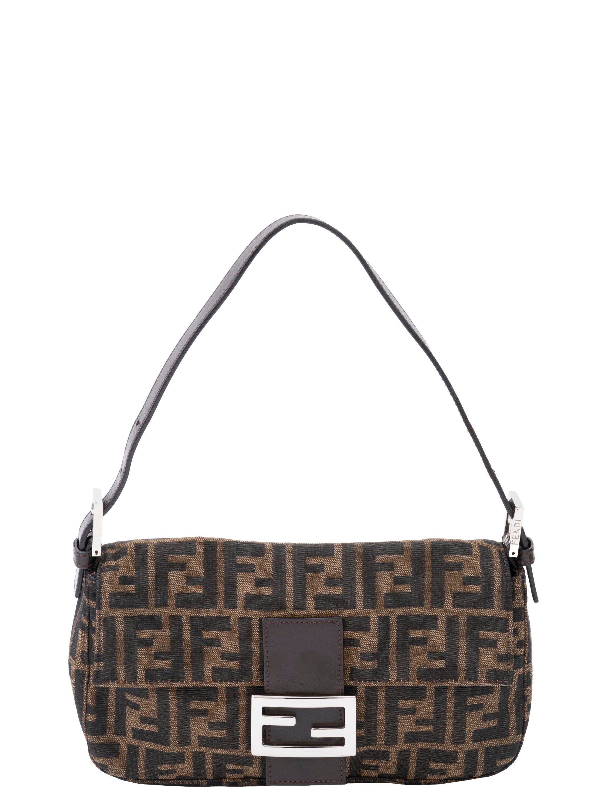 Fendi Zucca Mamma Baguette Shoulder Bag Canvas Brown Silver Hardware
