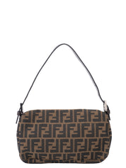 Fendi Zucca Mamma Baguette Shoulder Bag Canvas Brown Silver Hardware