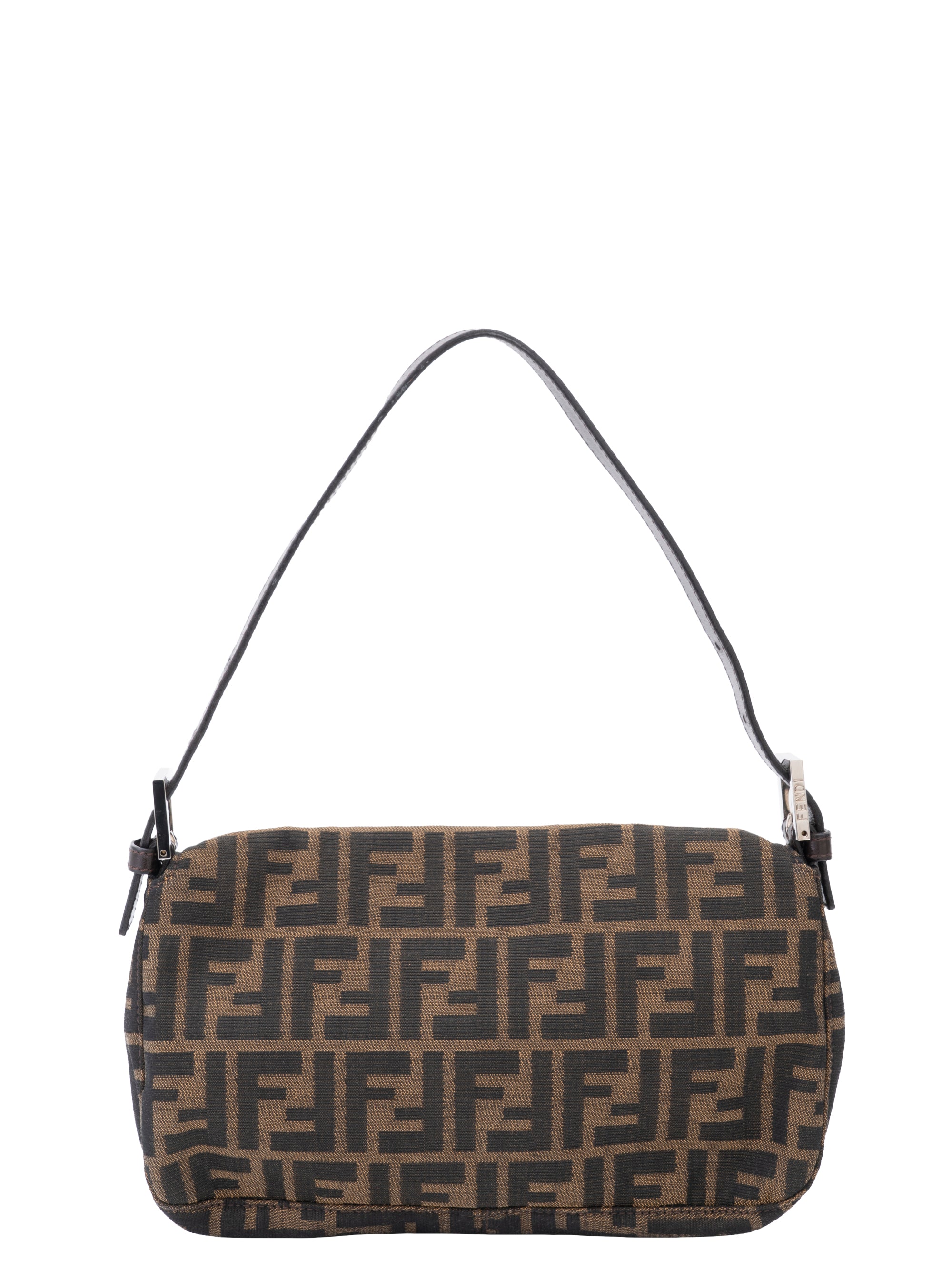 Fendi Zucca Mamma Baguette Shoulder Bag Canvas Brown Silver Hardware