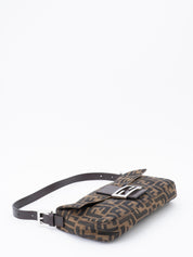 Fendi Zucca Mamma Baguette Shoulder Bag Canvas Brown Silver Hardware