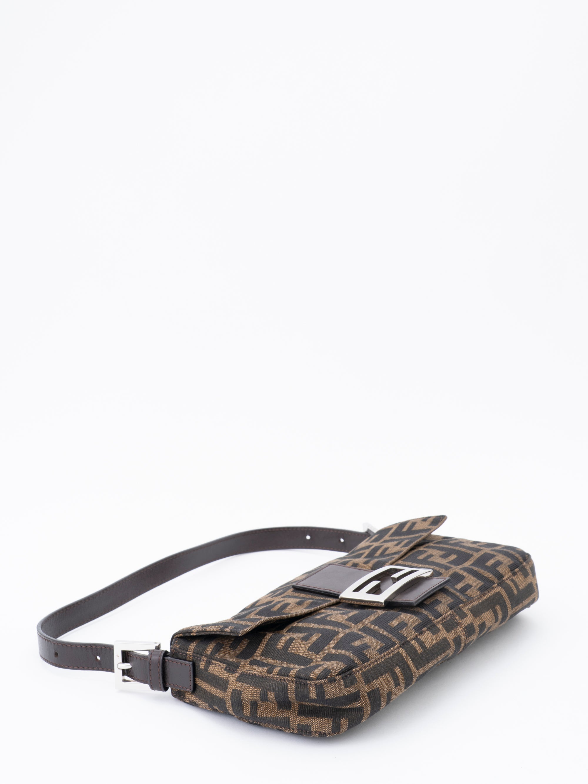 Fendi Zucca Mamma Baguette Shoulder Bag Canvas Brown Silver Hardware