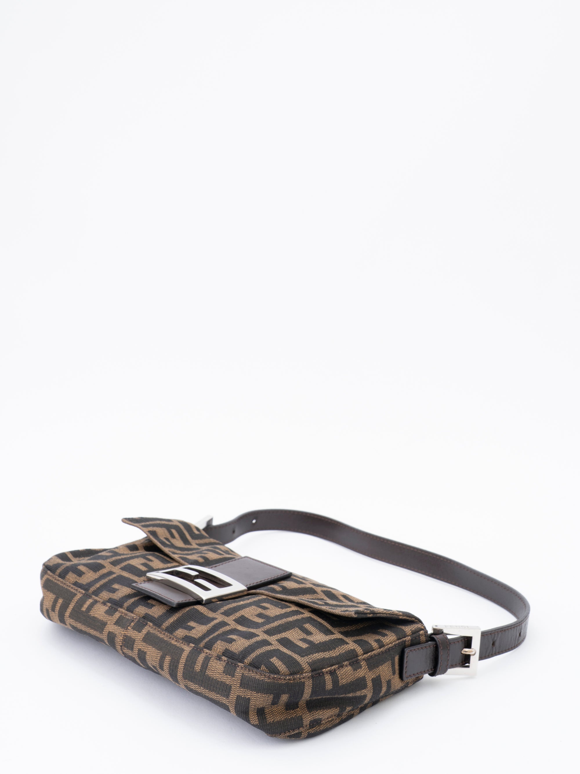 Fendi Zucca Mamma Baguette Shoulder Bag Canvas Brown Silver Hardware