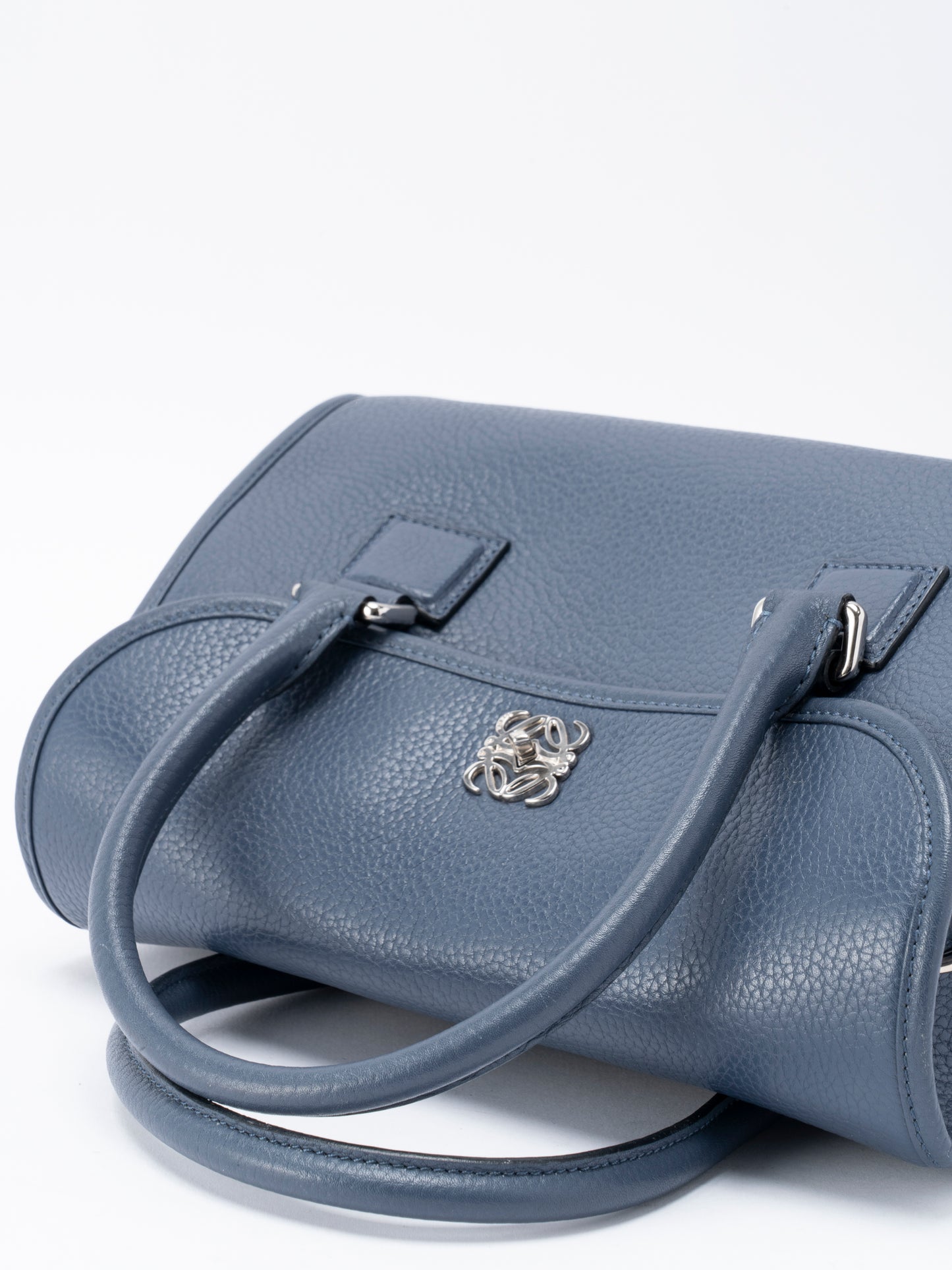 ロエベ アラモ ハンドバッグ ストラップ付き レザー ブルー シルバー金具