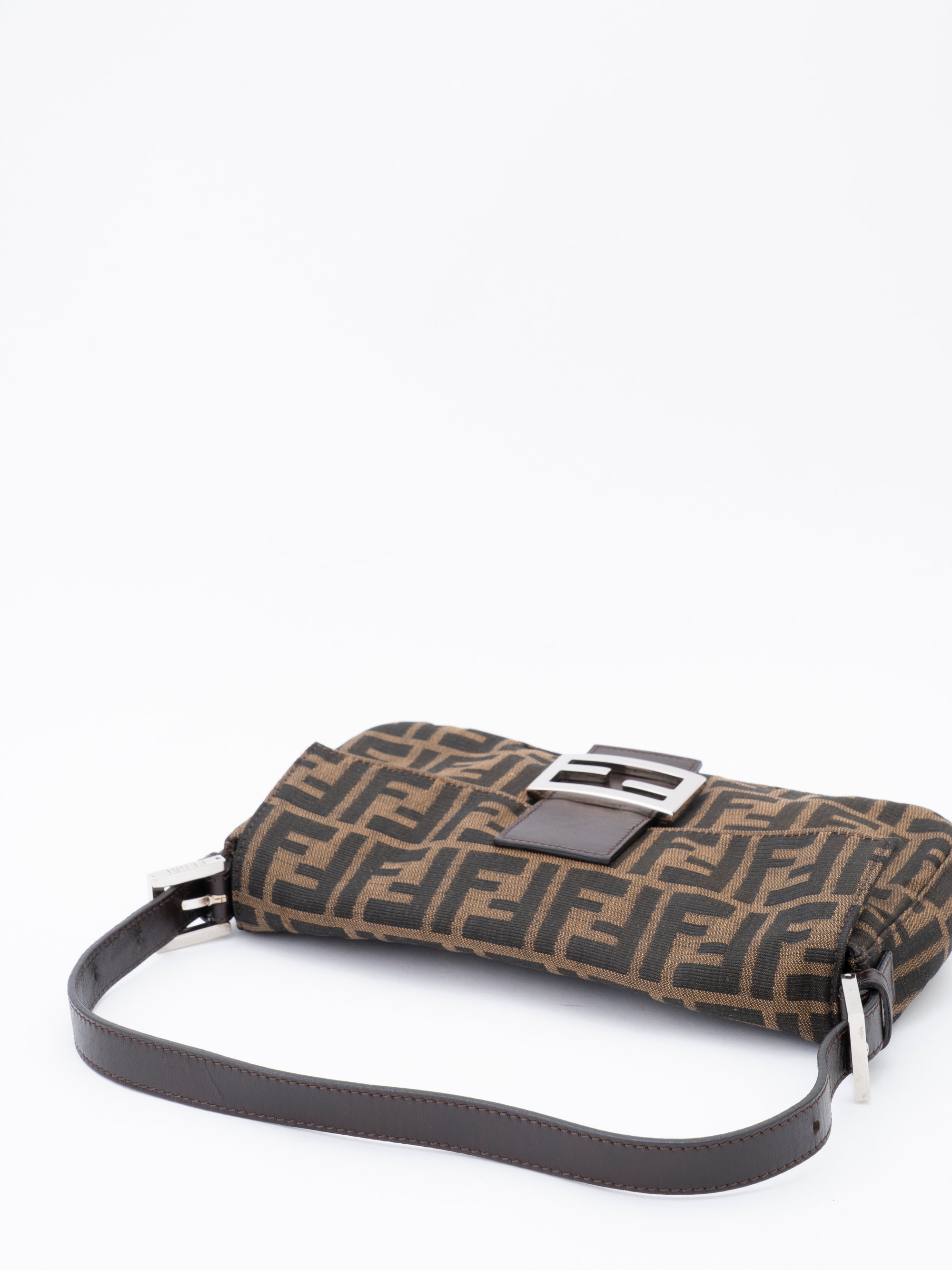 Fendi Zucca Mamma Baguette Shoulder Bag Canvas Brown Silver Hardware