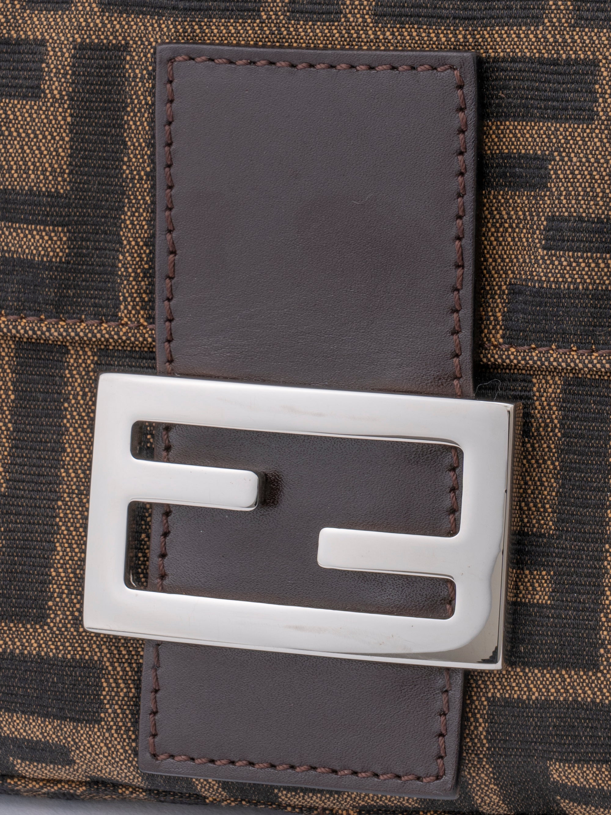 Fendi Zucca Mamma Baguette Shoulder Bag Canvas Brown Silver Hardware