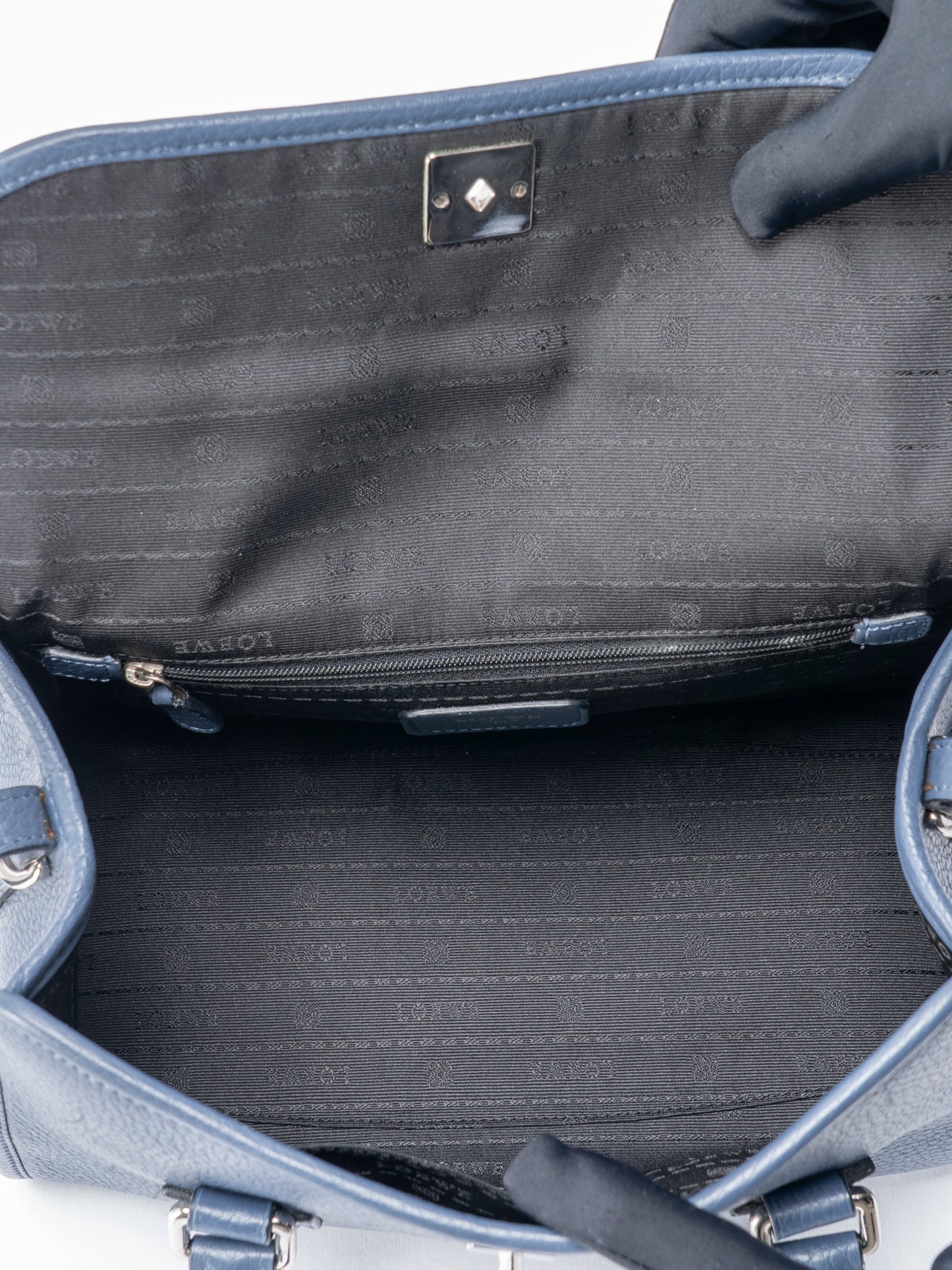 ロエベ アラモ ハンドバッグ ストラップ付き レザー ブルー シルバー金具