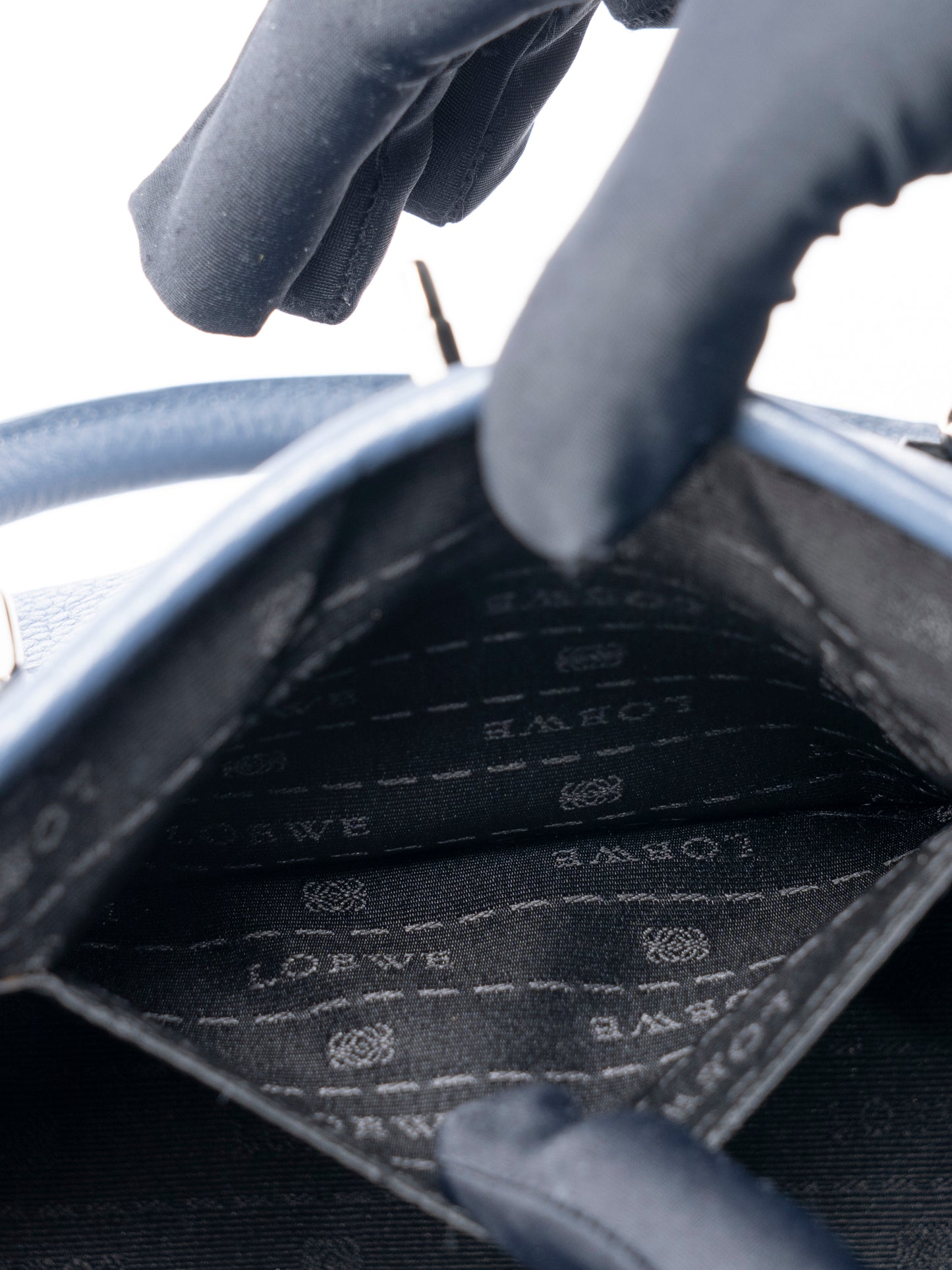 ロエベ アラモ ハンドバッグ ストラップ付き レザー ブルー シルバー金具