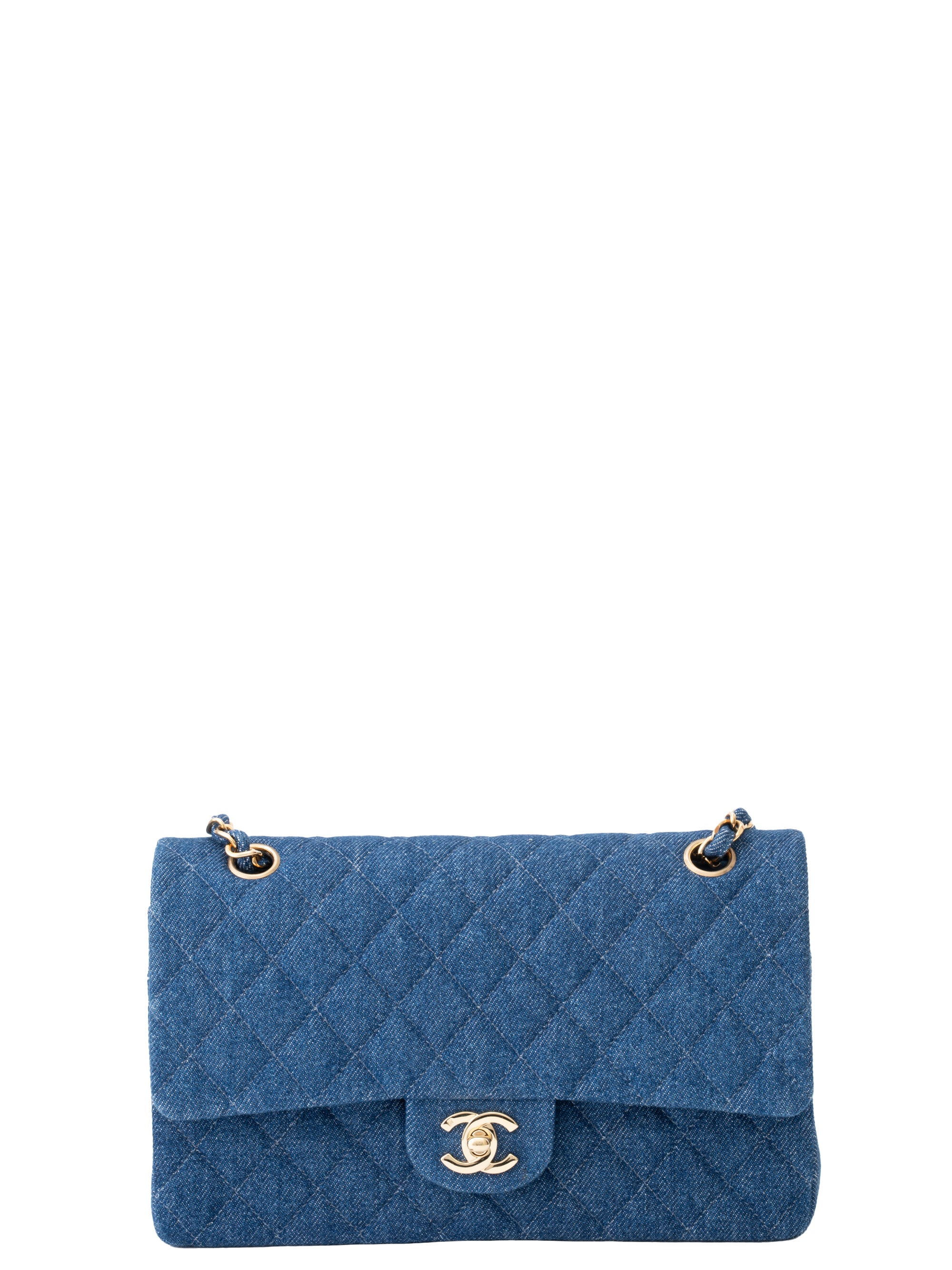 Chanel W Flap Matelassé 25 Shoulder Bag Denim Blue Gold Hardware