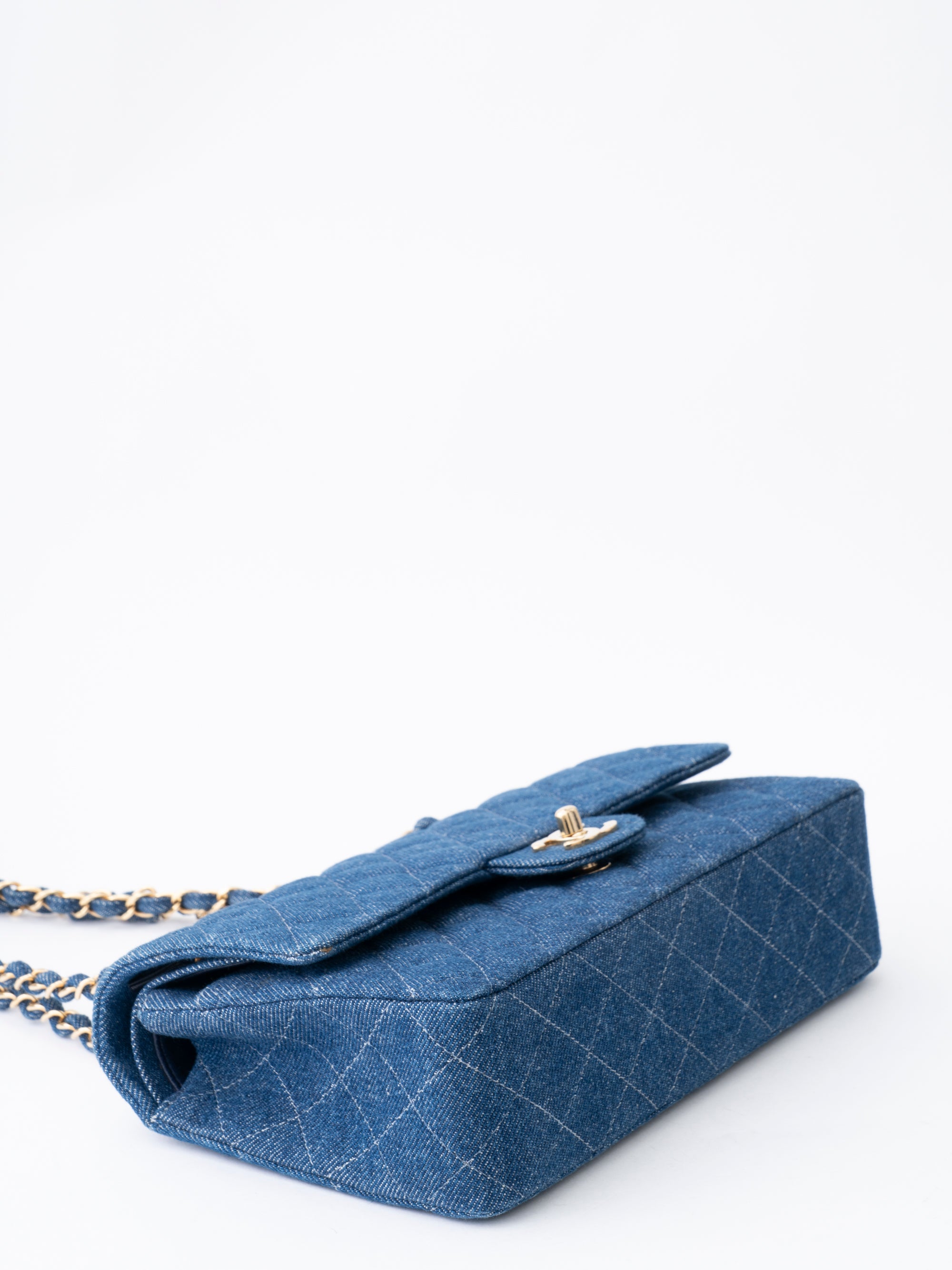 Chanel W Flap Matelassé 25 Shoulder Bag Denim Blue Gold Hardware