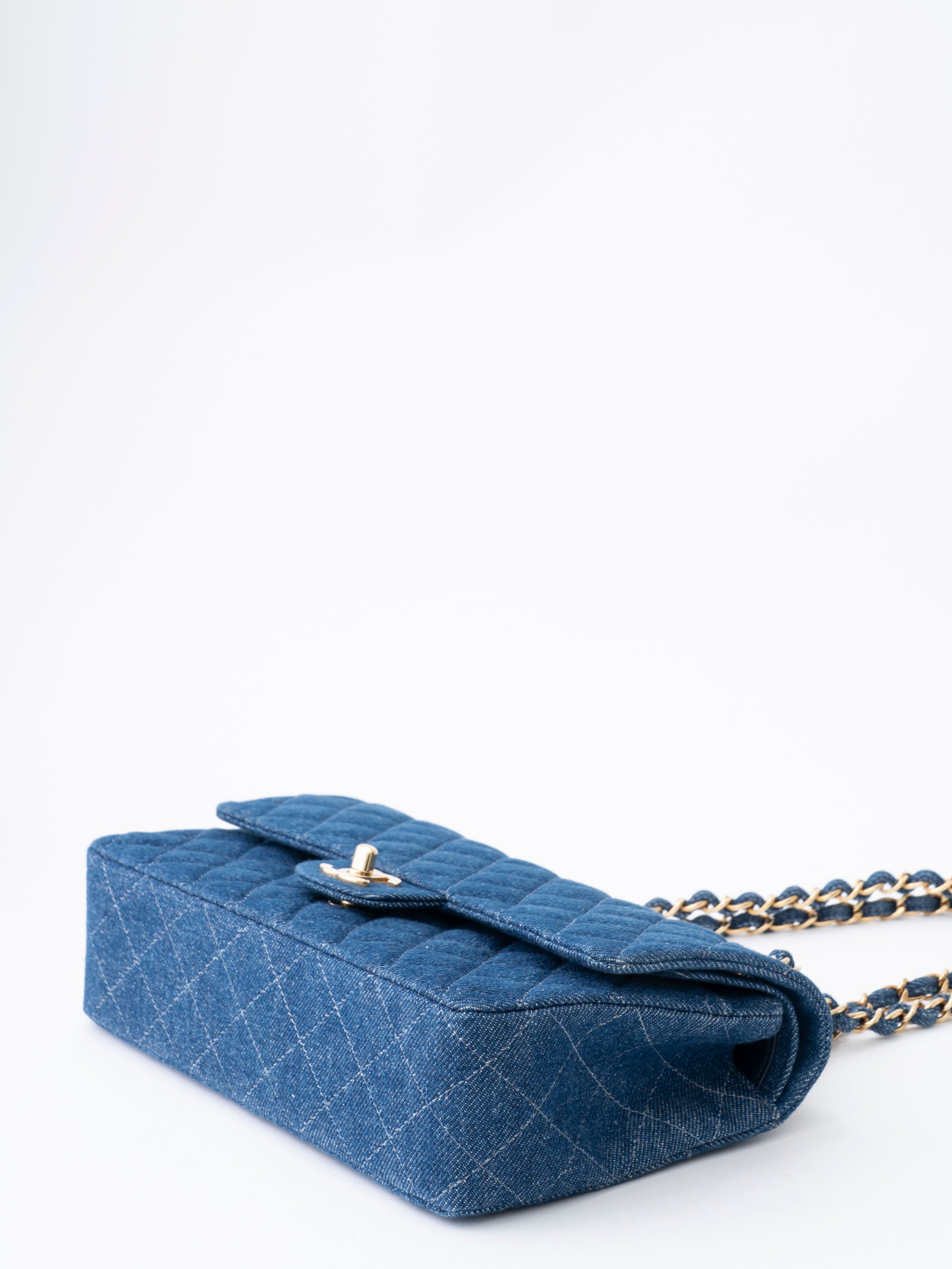 Chanel W Flap Matelassé 25 Shoulder Bag Denim Blue Gold Hardware