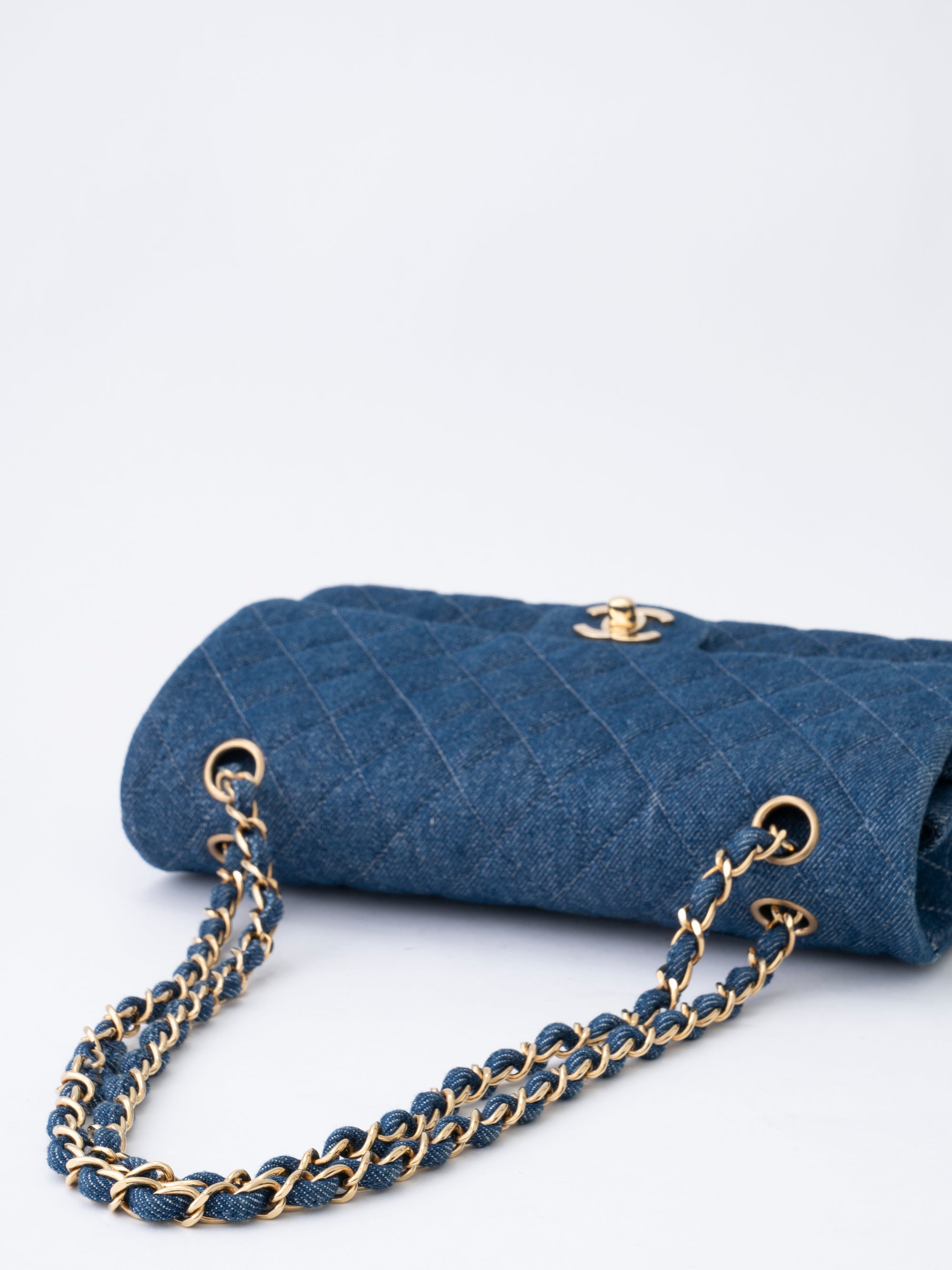 Chanel W Flap Matelassé 25 Shoulder Bag Denim Blue Gold Hardware
