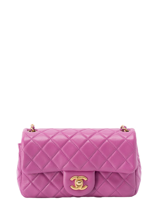 シャネル ミニマトラッセ20 ボール付き チェーンショルダーバッグ ラムスキン パープル ゴールド金具