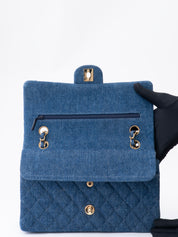 Chanel W Flap Matelassé 25 Shoulder Bag Denim Blue Gold Hardware
