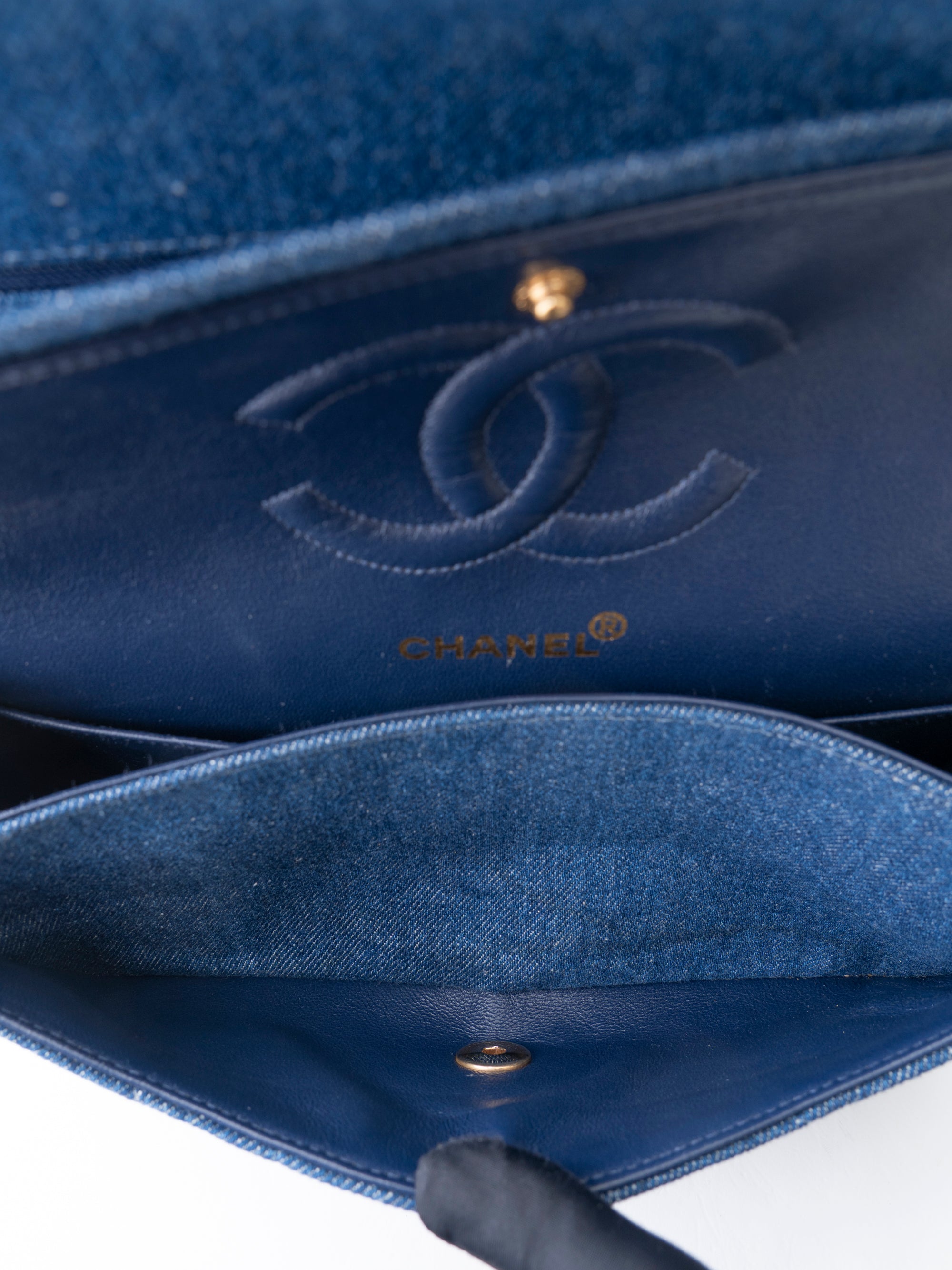 Chanel W Flap Matelassé 25 Shoulder Bag Denim Blue Gold Hardware