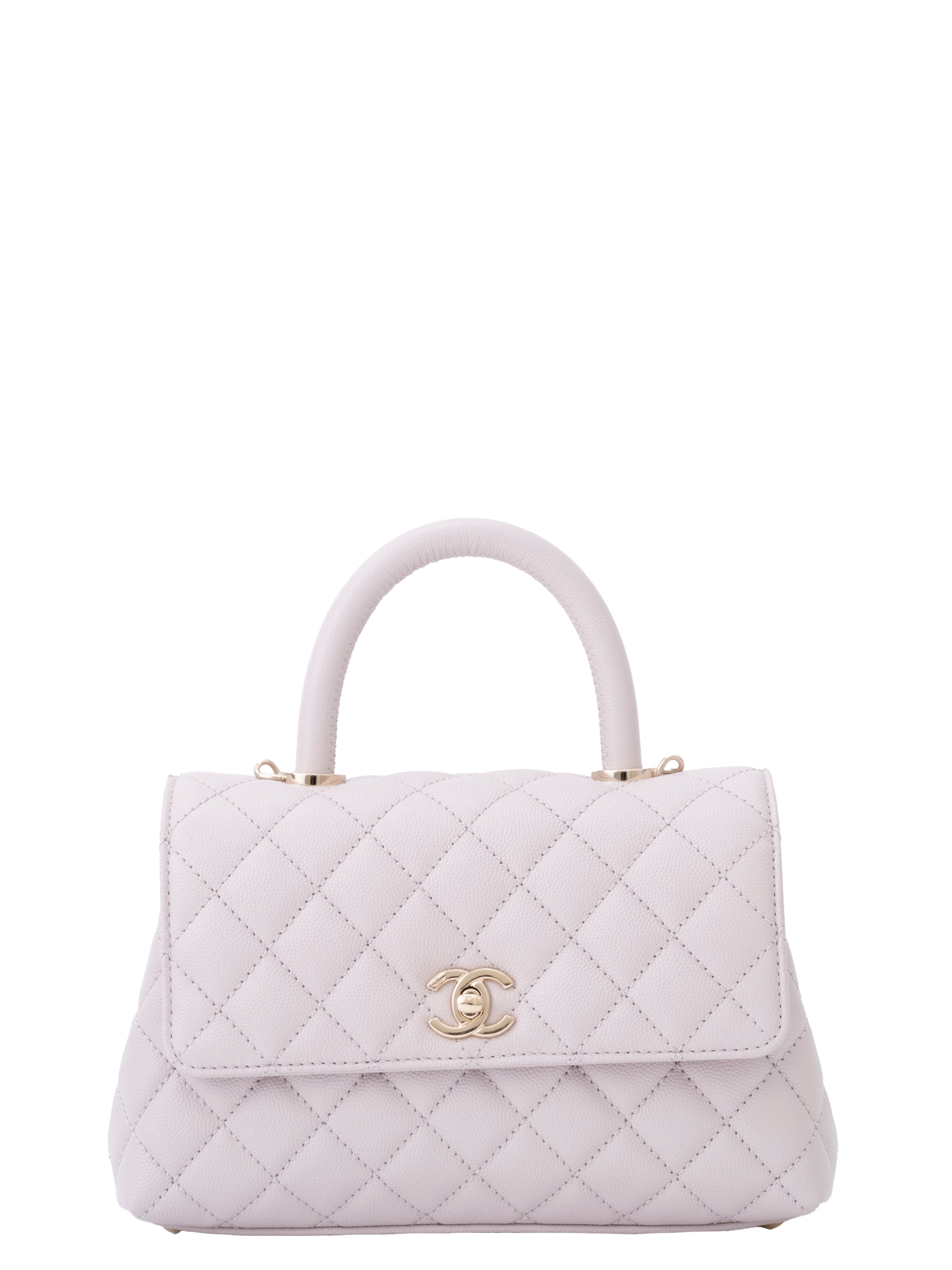 CHANEL Matelasse Coco Handle XS Serial Plate Handbag Caviar Skin Light Purple Gold Hardware