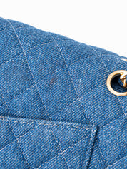 Chanel W Flap Matelassé 25 Shoulder Bag Denim Blue Gold Hardware