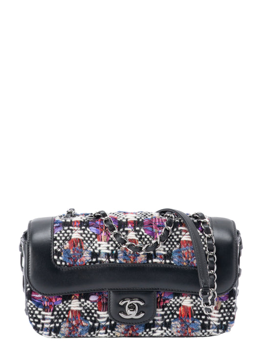シャネル マトラッセ Wチェーンショルダーバッグ ツイード×ラムスキン マルチカラー ブラック シルバー金具