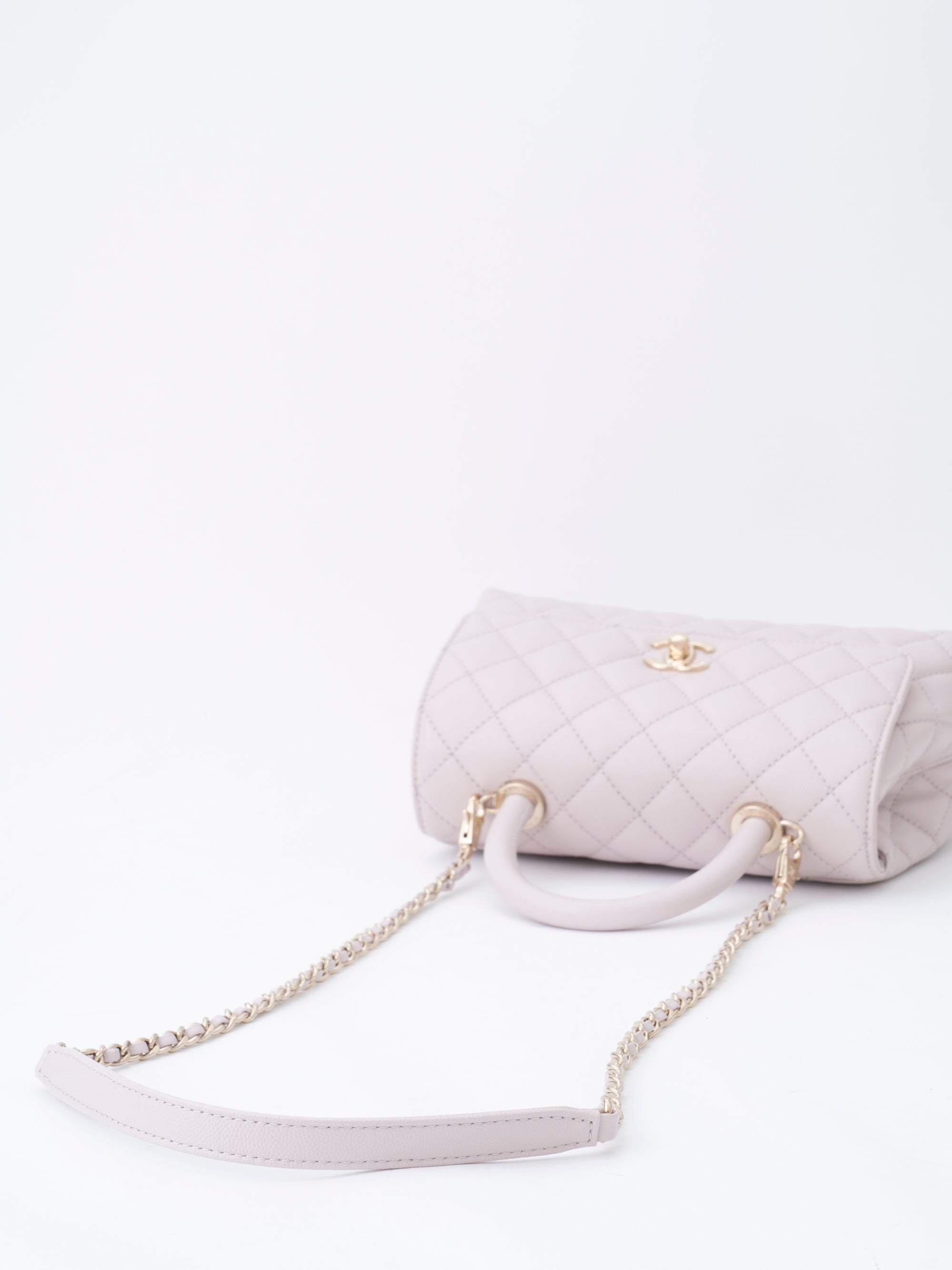 CHANEL Matelasse Coco Handle XS Serial Plate Handbag Caviar Skin Light Purple Gold Hardware