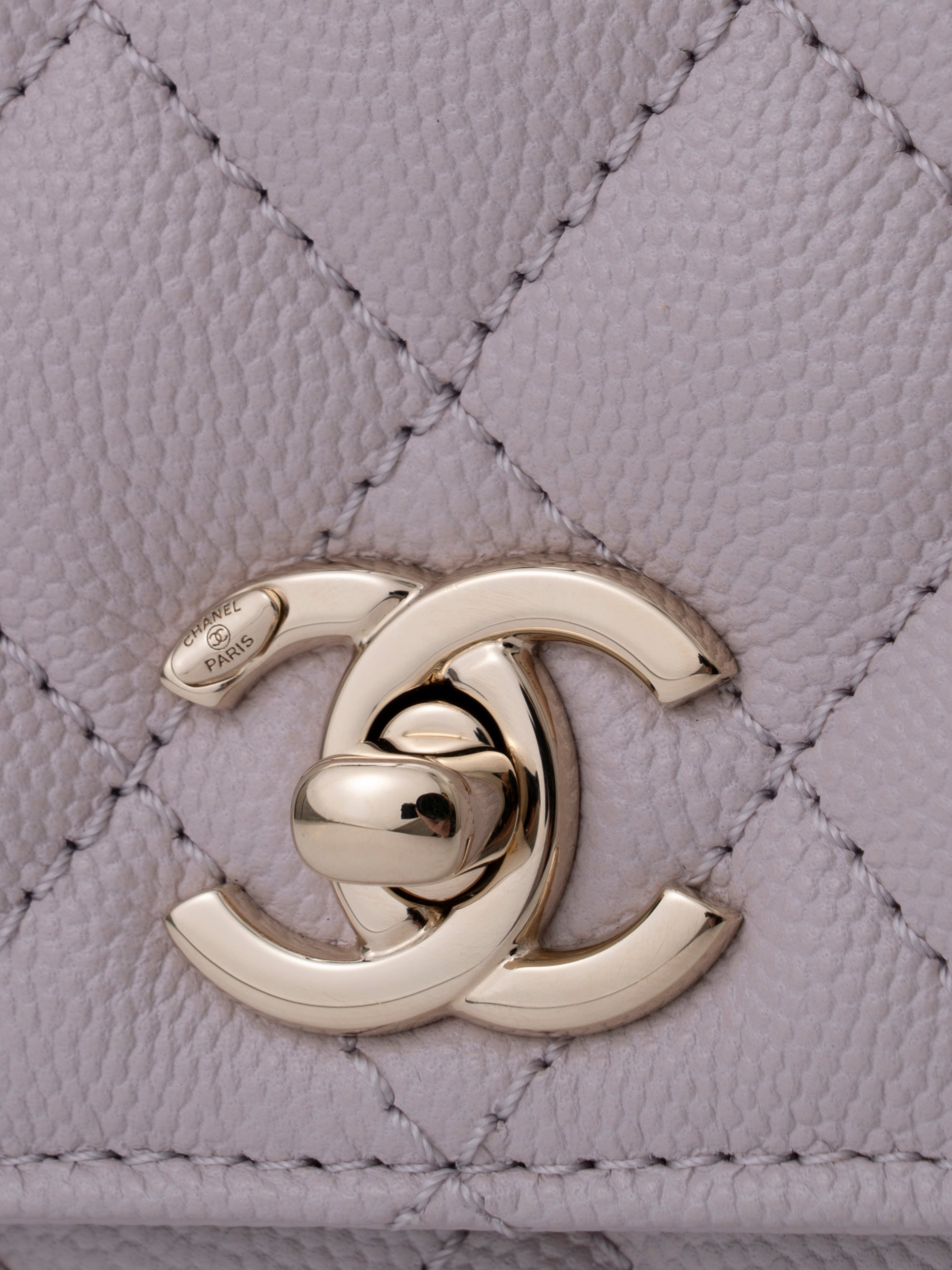 CHANEL Matelasse Coco Handle XS Serial Plate Handbag Caviar Skin Light Purple Gold Hardware