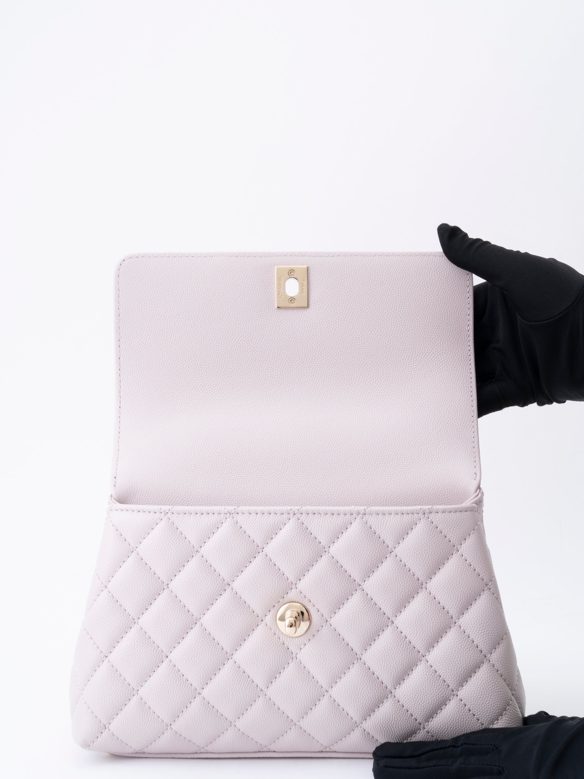 CHANEL Matelasse Coco Handle XS Serial Plate Handbag Caviar Skin Light Purple Gold Hardware