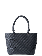 CHANEL Cambon Line Tote Bag Coco Mark Calfskin Black Silver Hardware