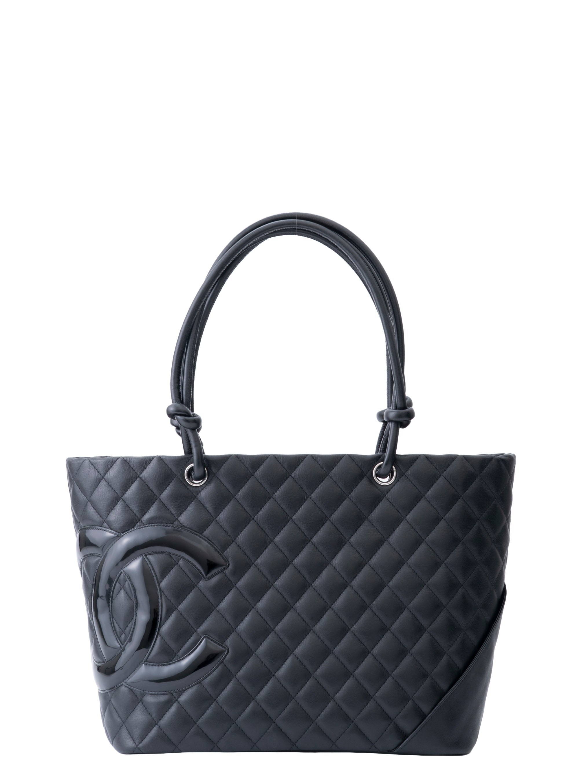 CHANEL Cambon Line Tote Bag Coco Mark Calfskin Black Silver Hardware